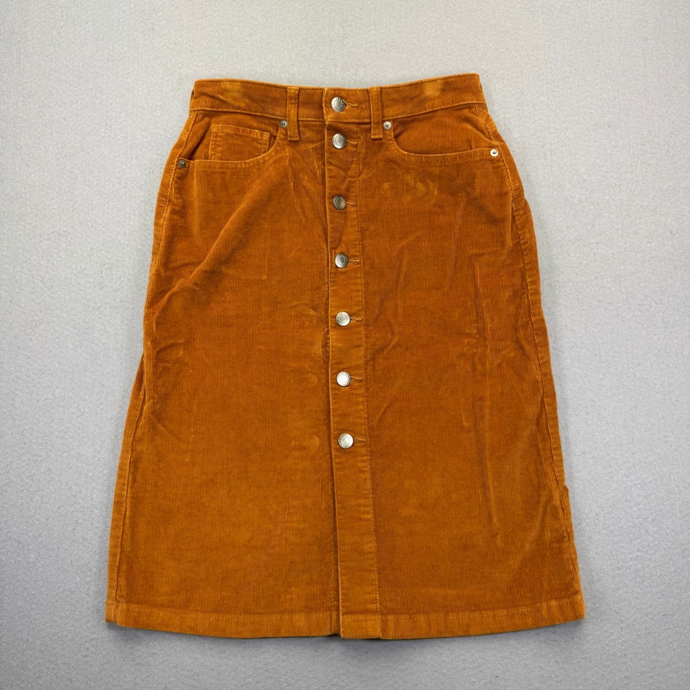 Everlane Corduroy Button Front A-Line Skirt Orange 26 F-BTM-CRD-SKT-BABY